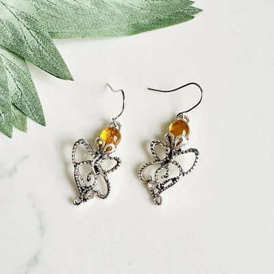 Amber Color Stone Octopus Squid Earrings Tentacle Earrings Silver Jewelry NEW - Image 1 of 4