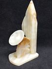 Vintage Marble Onyx Stone White Brown Book End Figurine Statue Carved