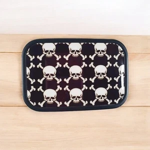 Belt Buckle Skulls And Crossbones BlacK White Rectangle Metal Enamel 3" Unisex - Picture 1 of 4