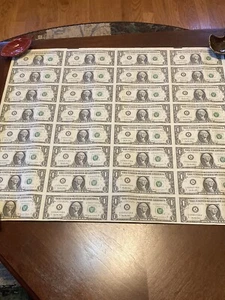 UNCUT SHEET of 1999 A One Dollar Federal Reserve Notes 32x $1 RARE W Prof FRAME - Picture 1 of 6