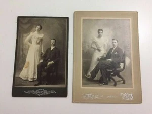 Lot of 2 Cabinet Cards Wedding Photos Mustache Photographs Jamestown NY Studios - Picture 1 of 12