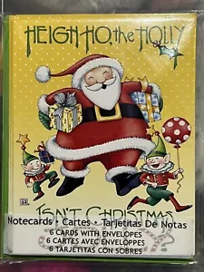 Mary Engelbreit 6 Note Cards with envelopes ISN'T CHRISTMAS JOLLY santa blank - Picture 1 of 2