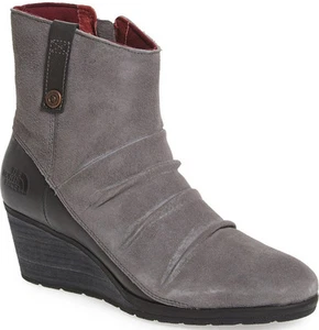 NEW NORTH FACE Bridgeton Waterproof Leather Wedge Zip Bootie 10 Grey/Garnet Red - Picture 1 of 12