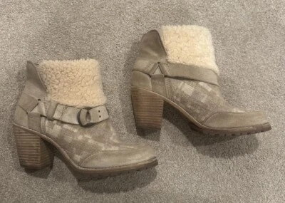 Woolrich Miss Alice Tan Wool Shearling Ankle Boots SZ 8 Snow Rubber Tread - Image 1 of 4