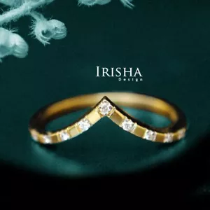 ANELLO DA SPOSA 0,08 CT. VERO DIAMANTE DESIGN CHEVRON ORO 14K REGALO DI NATALE - Foto 1 di 6
