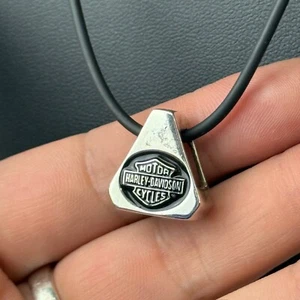 Harley Davidson 925 Sterling Silver Logo Slide Pendant on Leather Cord Necklace - Picture 1 of 9