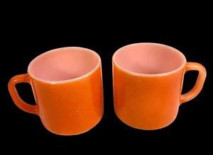 D Handle Cup Mug Lot 2 VTG Federal Milk Glass Bright Orange Coffee Heat Proof - Picture 1 of 13