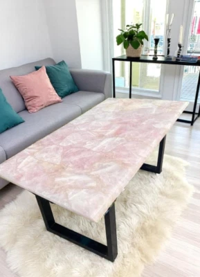 24"x48" Stunning Pink Rose Quartz Stone Dining Table crystal Healing Gemstone De - Image 1 of 4
