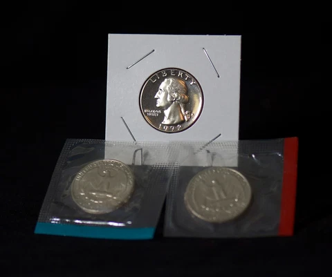 1972 P D S Washington Quarters, S Proof & P/D BU US Mint Coins 3 Coin Set Lot Cover
