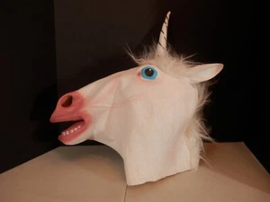 Unicorn White Rubber Face Mask-Adult Size-Great Condition-Free Shipping - Picture 1 of 4