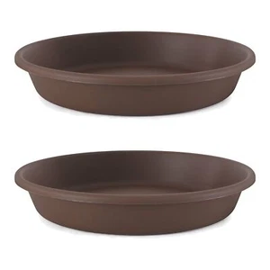 The HC Companies Classic 21" Deep Plastic Round Plant Pot Saucer, Brown (2 Pack) - Picture 1 of 12