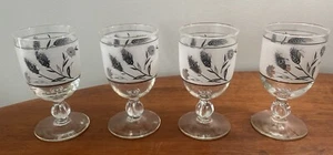 MCM Libby Silver Leaf Frosted Glass Set of 4 5.5”!goblets glasses 1960's - Picture 1 of 6