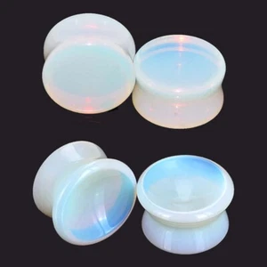 1-2Pairs Opalite Ear Gauge Natural Stone Flesh Tunnels Saddle Double Flared Plug - Picture 1 of 13