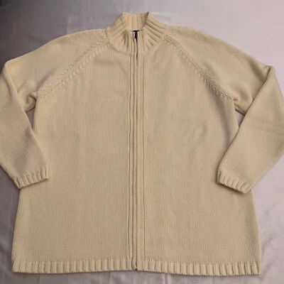 Lands’ End Sweater Jacket Womens XL (18-20) Full Zip Cable Knit Cream New NWOT - Image 1 of 4