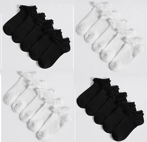 3/6/12 x Mädchen Trainersocken mit Spitze Mädchen unsichtbar Knöchel Baumwolle Schuhe - Bild 1 von 3