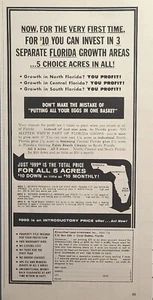 Anuncio impreso vintage 1962 Florida Land 5 acres $999 Palm Beach Pensacola Gainesville - Imagen 1 de 2
