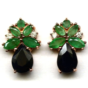 Wunderschöne natürliche Saphir und Smaragde Ohrringe Rose Gold Plated - Bild 1 von 3