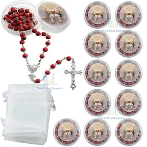 12 PCS First Communion Favor Red Scented Rose Petal Rosary Necklace Gift - Picture 1 of 7