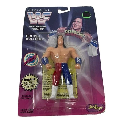 1995 WWE Just Toys British Bulldog Bend-ems Wrestling Figure Series 2 Bendy WWF - Image 1 of 4