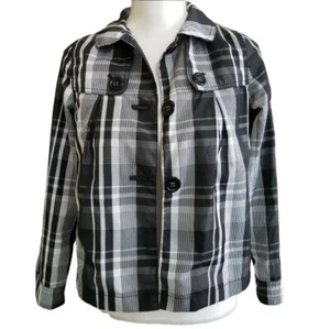 Vtg United Colors Of Benetton Girls Sz XL Jacket Black & White Plaid 90s Shacket - Picture 1 of 11