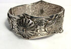 Vintage Silver Plated Bracelet Bangle Wide Band Camel Hand Eyptian ? 7.25"
