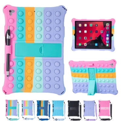 For iPad 7th 10.2 10.5 7th 8th 9.7 Pro 11 Silicone Pop Toy Shoulder Strap Case  - Image 1 of 4