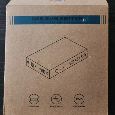 KVM Switch HDMI & USB Switch 2 in 1 Out For 2 Computers to use 1 Monitor - Image 1 of 4