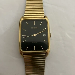 Phasar Tank Black Gold Vintage Mens Watch V322-5210 PS7 Sears Roebuck E6 - Picture 1 of 6