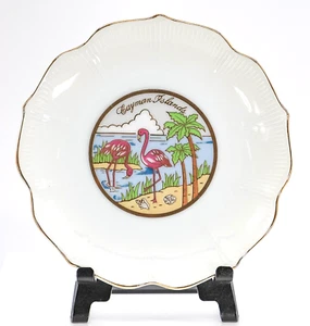 VTG Cayman Islands Flamingo Souvenir Plate Travel Memorabilia Decor Gold Trim - Picture 1 of 3