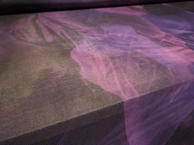 Power Mesh Stretch Spandex Stoff, Meterware - stilisierter Blumenmuster - lila - Bild 1 von 3