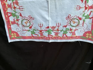 Weihnachten Tischdecke 27” x 30” Kinder Elfen Kerzen Baumwolle cremeweiß Vintage - Bild 1 von 5