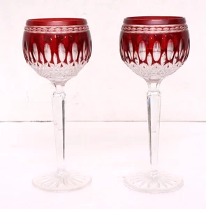 Set 2 WATERFORD CRYSTAL CLARENDON WINE HOCK GLASSES RUBY RED- - Picture 1 of 9