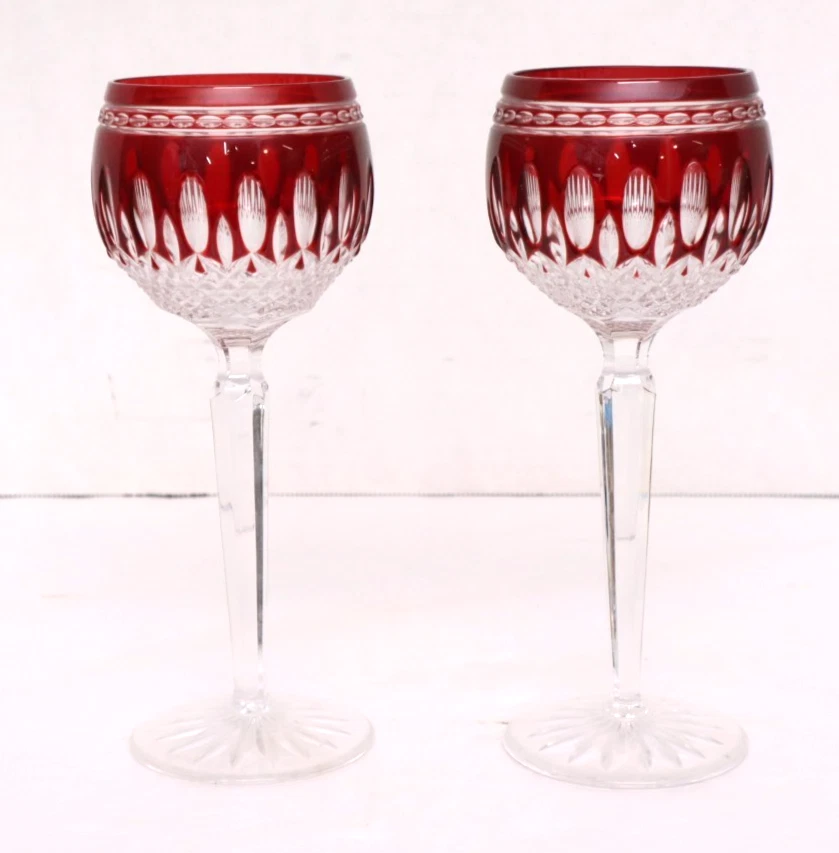 Set 2 WATERFORD CRYSTAL CLARENDON WINE HOCK GLASSES RUBY RED- - Image 1 of 4