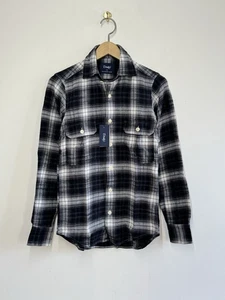 Drake’s Somerset angeraute Baumwolle kariertes Arbeitshemd schwarz weiß XS neu mit Etikett England - Bild 1 von 5