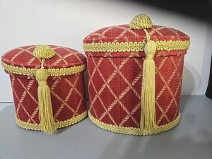Oval Fabric Covered Jewelry Trinket Box Set Red Gold Tassel 4 ½” x 4” x 6 ” x 4" - Picture 1 of 6