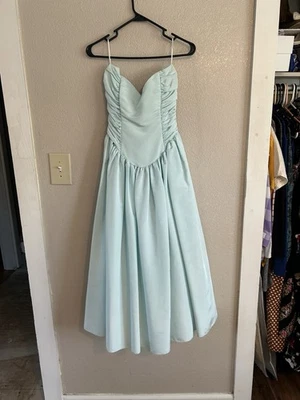 Vestido de graduación vintage de los años 80 Jessica McClintock M sin tirantes verde azulado pálido talla 7 como está Foto 1 de 4