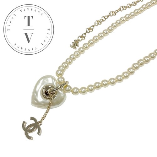 CHANEL Collana Ciondolo Girocollo Oro Bianco Marca Coco Cuore Strass