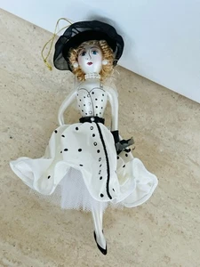 Blown Glass Lady Polka Dot Dress Pearl Jewelry Figurine Christmas Ornament - Picture 1 of 10
