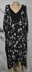 SIMPLY VERA VERA WANG Black White Gray Floral Kaftan Caftan Muumuu XL Solid Trim - Picture 1 of 8