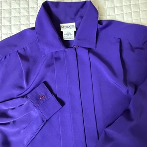 Koret Vintage Top Blouse Shirt Purple Pleated Long Sleeve Womens Sz 8 - Picture 1 of 10