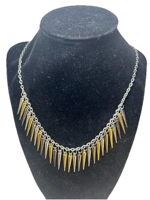 2 Tonos - Collar Babero Tono Plata y Oro Flecos Colgante Barra Collar Moderno Azteca Foto 1 de 4