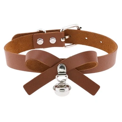 Gothic Punk Leather Choker Collar with Bowknot Bell Buckled Necklace Club Party - Image 1 of 4