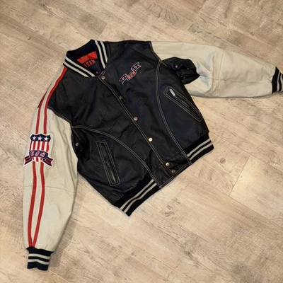 VINTAGE Michael Hoban Jacket Men Small Black Leather American Flag Where Mi - Image 1 of 4