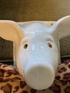 Vintage. Keramik Schweinekopf Wandmontage Wandbehang Dekor; weiß/gelbe AUGEN; - Bild 1 von 3