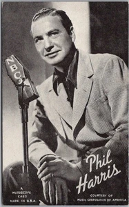 Tarjeta Arcade Mutoscopio PHIL HARRIS de la década de 1930 Tarjeta Postal Líder de Banda / Jack Benny Show - Imagen 1 de 2