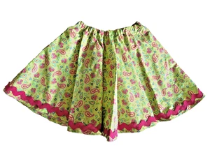 Girl's elastic waist circle skirt, handmade, size 6, floral\paisley on green - Picture 1 of 2