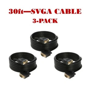 3-pak - 30ft SVGA / VGA męski na męski kabel do komputera, monitora, projektora, kabla CCTV - Zdjęcie 1 z 8