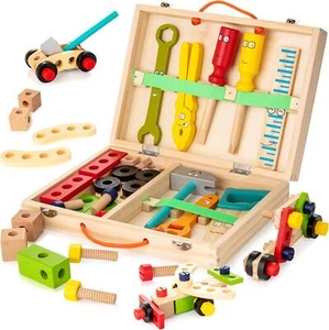 KIDWILL Tool Kit For Kids, Wooden Toddler Tools Set Including Tool Box And DIY 3 - Picture 1 of 8