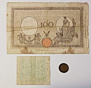 Italy Combo Banknotes Coin 100 Cento Lire, 1 Lira, 10 Centesimo - Foto 1 di 9