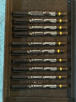 Lote de 10 bolígrafos artísticos Staedtler Lumocolor 314 B recarga permanente impermeable Alemania Foto 1 de 4